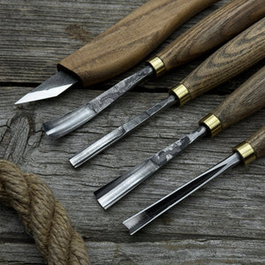 5-Piece Wood Carving Set – Whittling Knife & Gouges detail view by Sharky Forged Steel Tools