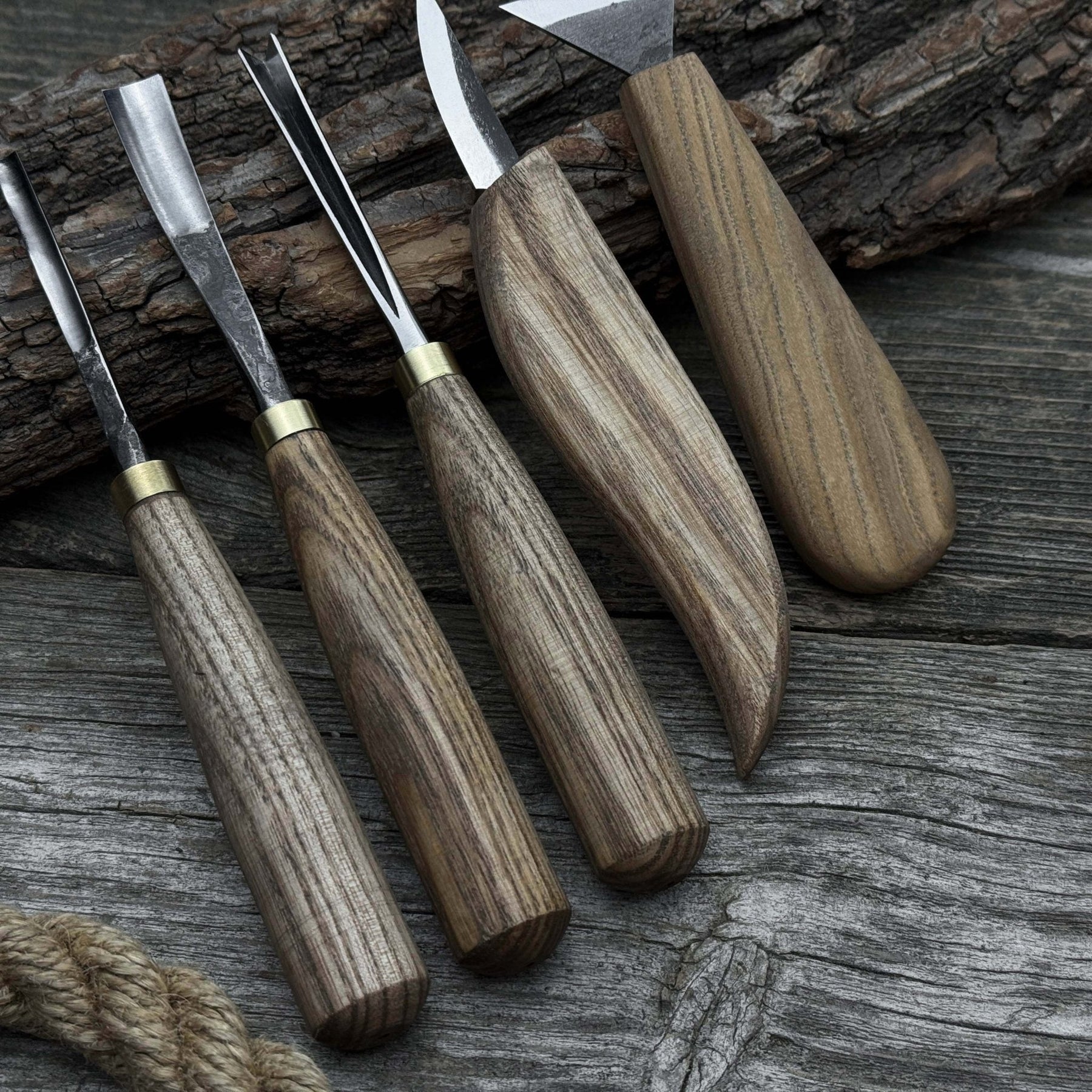 5-Piece Wood Carving Tool Set – Carving Knives, Chisels & Gouges detail view by Sharky Forged Steel Tools
