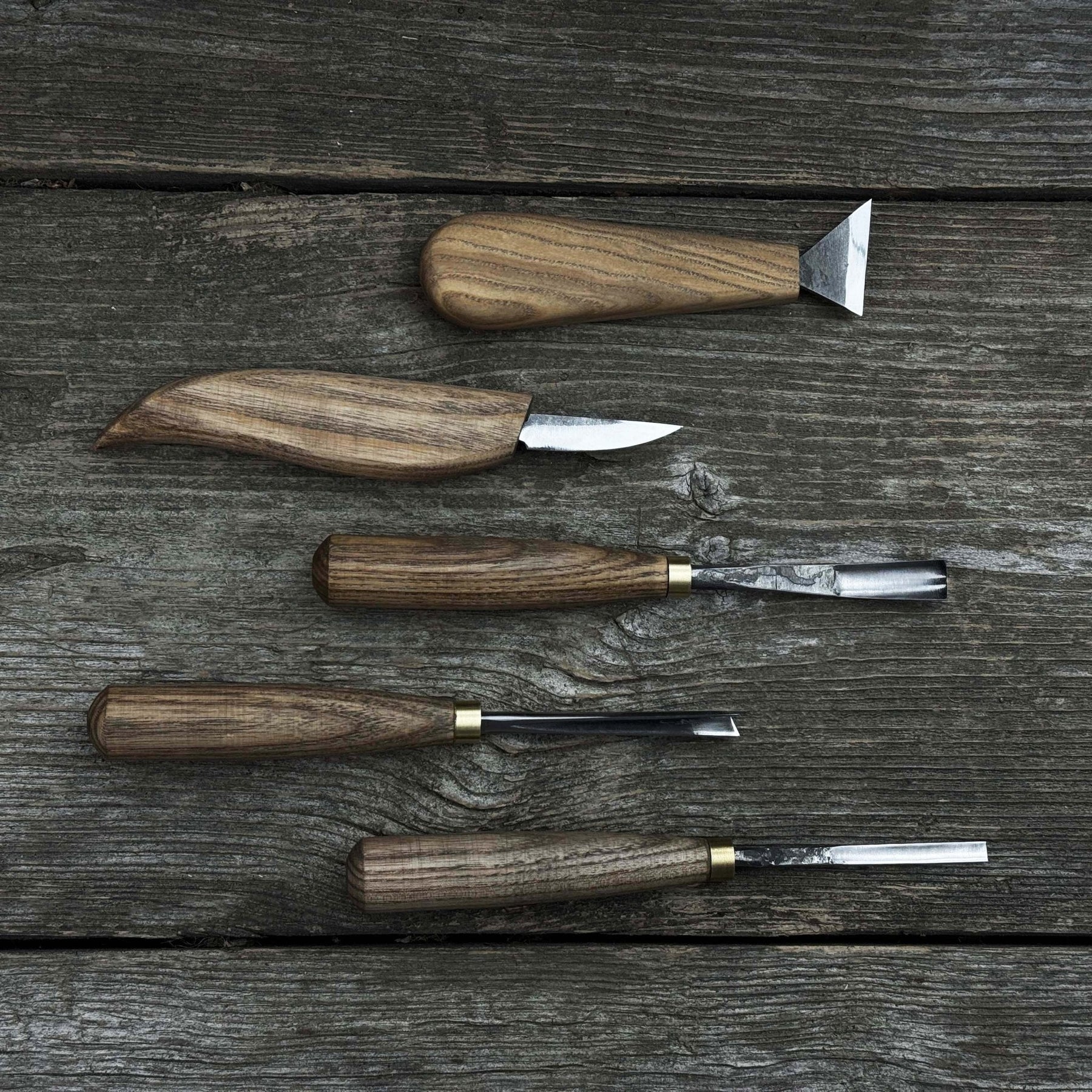 5-Piece Wood Carving Tool Set – Carving Knives, Chisels & Gouges detail view by Sharky Forged Steel Tools