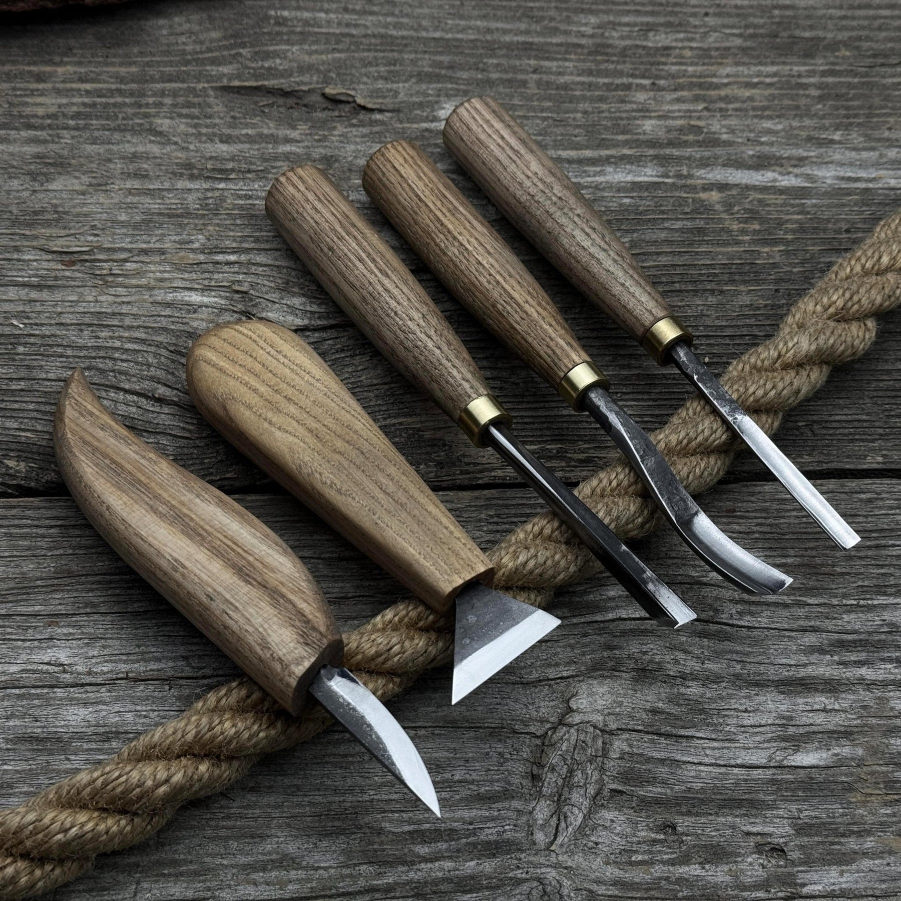 5-Piece Wood Carving Tool Set – Carving Knives, Chisels & Gouges detail view by Sharky Forged Steel Tools
