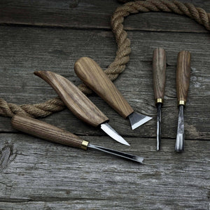 5-Piece Wood Carving Tool Set – Carving Knives, Chisels & Gouges detail view by Sharky Forged Steel Tools
