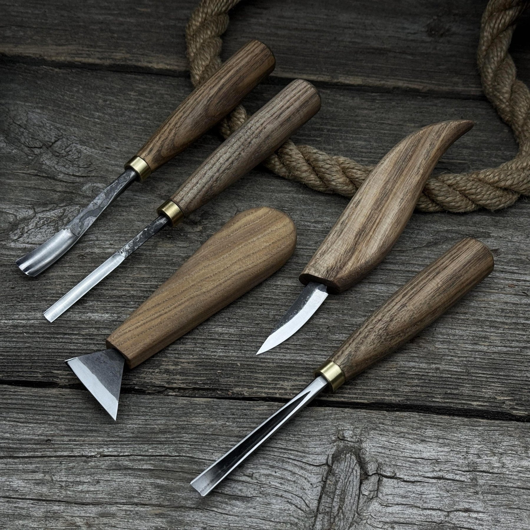 5-Piece Wood Carving Tool Set – Carving Knives, Chisels & Gouges detail view by Sharky Forged Steel Tools