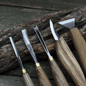 5-Piece Wood Carving Tool Set – Carving Knives, Chisels & Gouges detail view by Sharky Forged Steel Tools