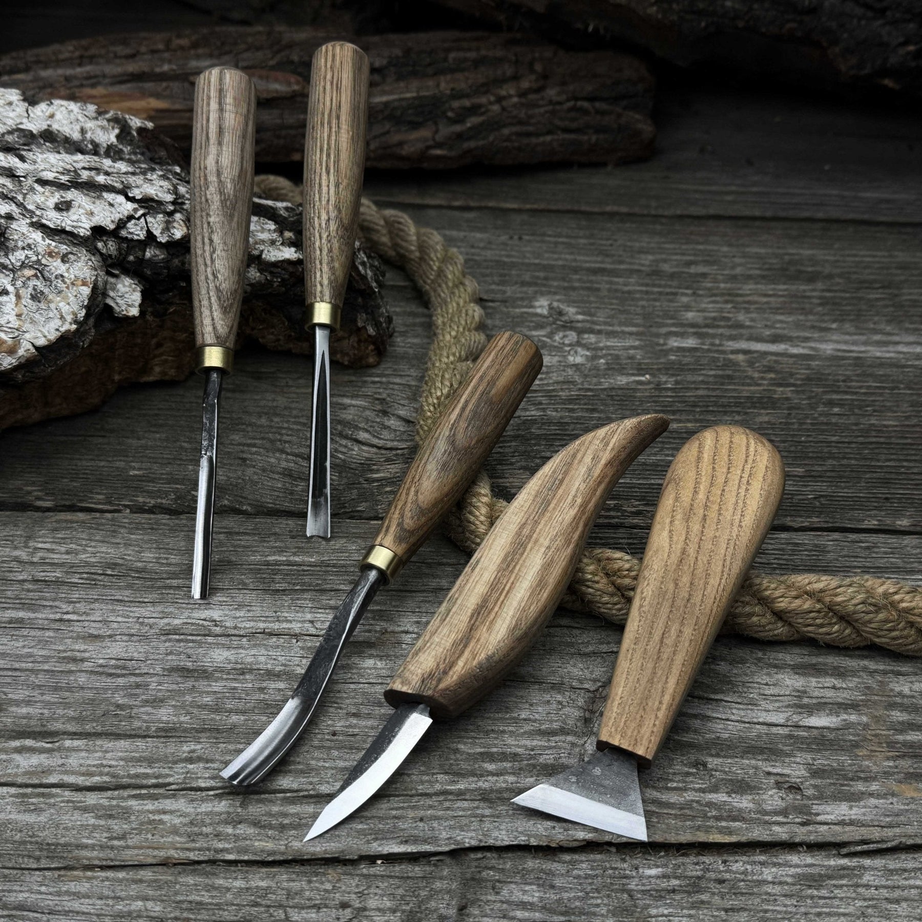 5-Piece Wood Carving Tool Set – Carving Knives, Chisels & Gouges detail view by Sharky Forged Steel Tools