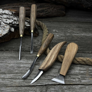 5-Piece Wood Carving Tool Set – Carving Knives, Chisels & Gouges detail view by Sharky Forged Steel Tools