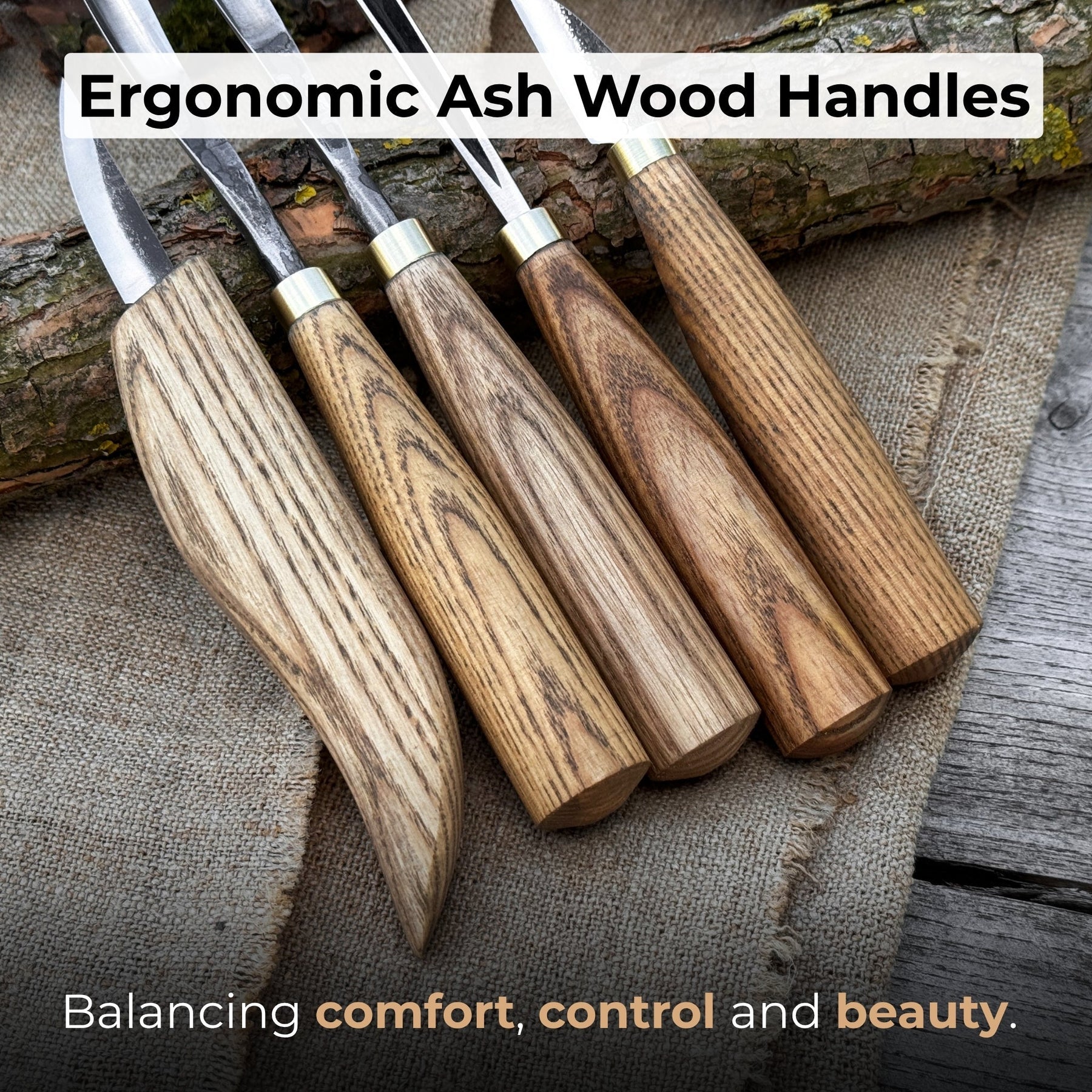 5-Piece Wood Carving Tool Set with Sharpening Board & Leather Case detail view by Sharky Forged Steel Tools