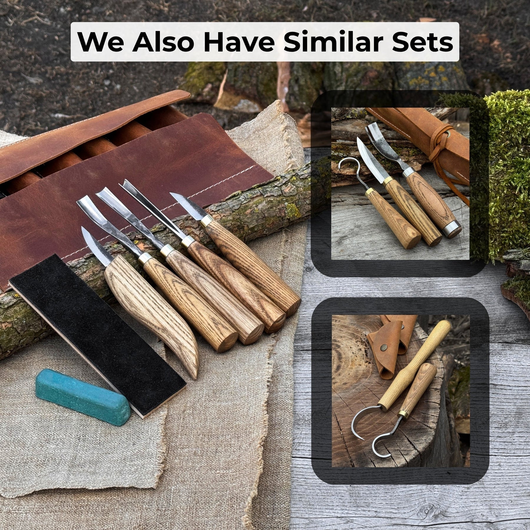 5-Piece Wood Carving Tool Set with Sharpening Board & Leather Case detail view by Sharky Forged Steel Tools