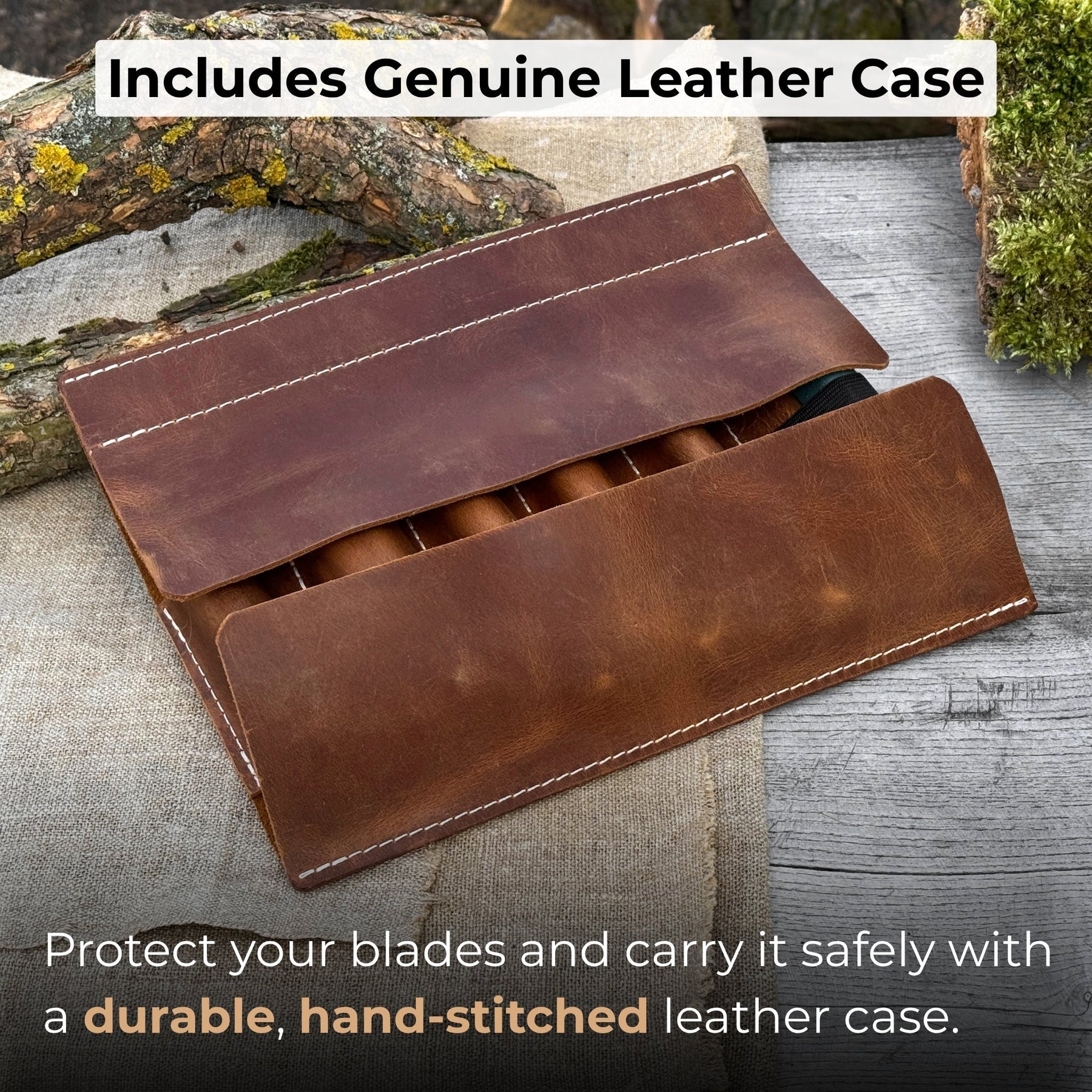 5-Piece Wood Carving Tool Set with Sharpening Board & Leather Case detail view by Sharky Forged Steel Tools