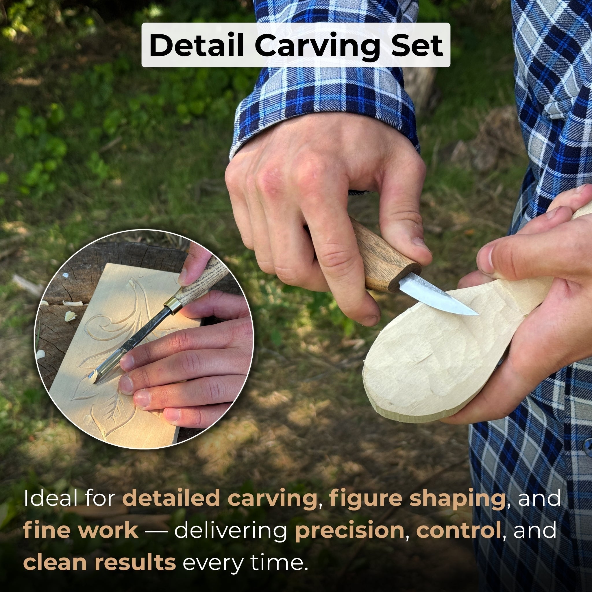 5-Piece Wood Carving Tool Set with Sharpening Board & Leather Case detail view by Sharky Forged Steel Tools
