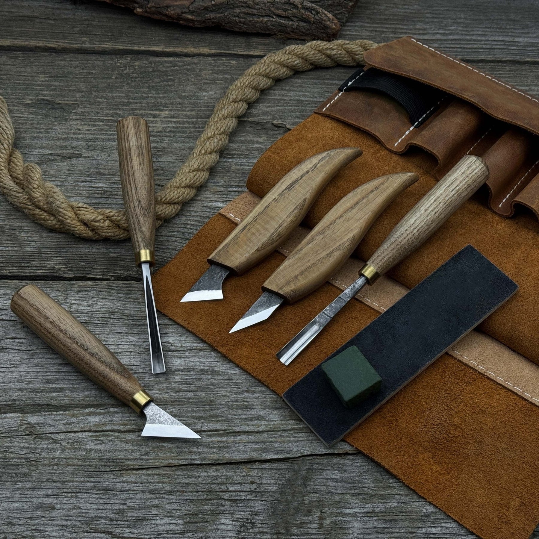 5-Piece Wood Carving Tool Set with Sharpening Board detail view by Sharky Forged Steel Tools