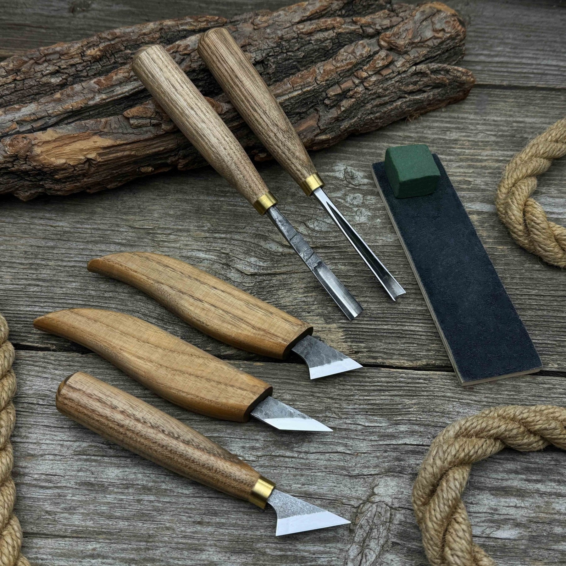 5-Piece Wood Carving Tool Set with Sharpening Board detail view by Sharky Forged Steel Tools