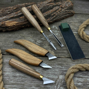 5-Piece Wood Carving Tool Set with Sharpening Board detail view by Sharky Forged Steel Tools