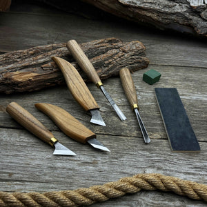 5-Piece Wood Carving Tool Set with Sharpening Board detail view by Sharky Forged Steel Tools