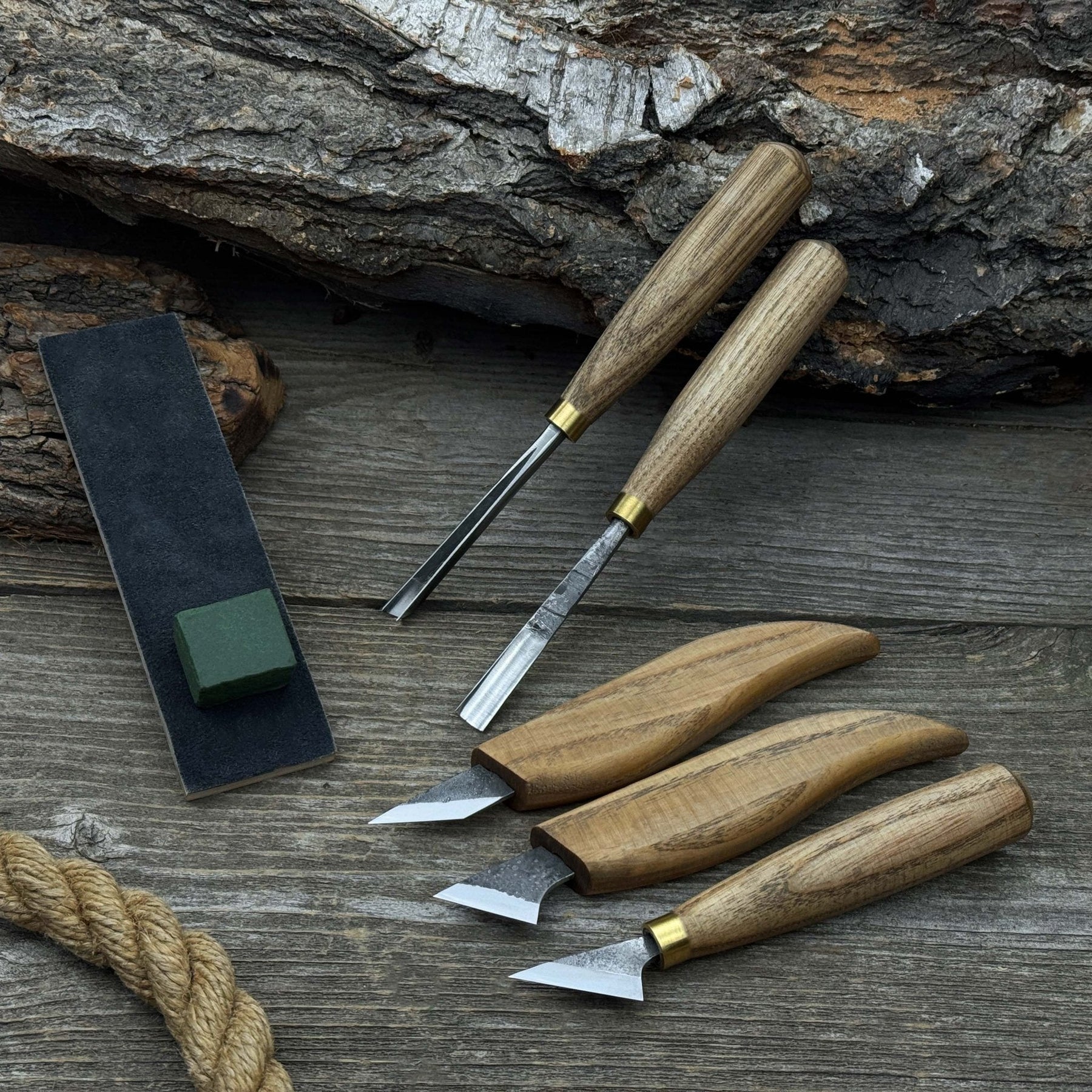 5-Piece Wood Carving Tool Set with Sharpening Board detail view by Sharky Forged Steel Tools