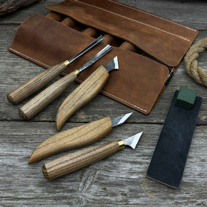 5-Piece Wood Carving Tool Set with Sharpening Board detail view by Sharky Forged Steel Tools