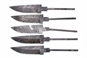 5-Piece Hand Forged Damascus Hunting Knife Blanks Set by JW SteelCrafts, Damascus knife detail photo 2