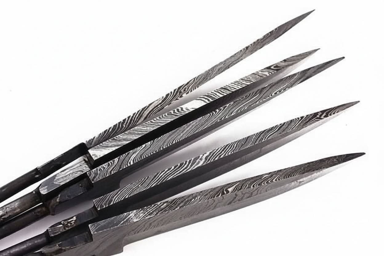 5-Piece Hand Forged Damascus Hunting Knife Blanks Set by JW SteelCrafts, Damascus knife detail photo 3