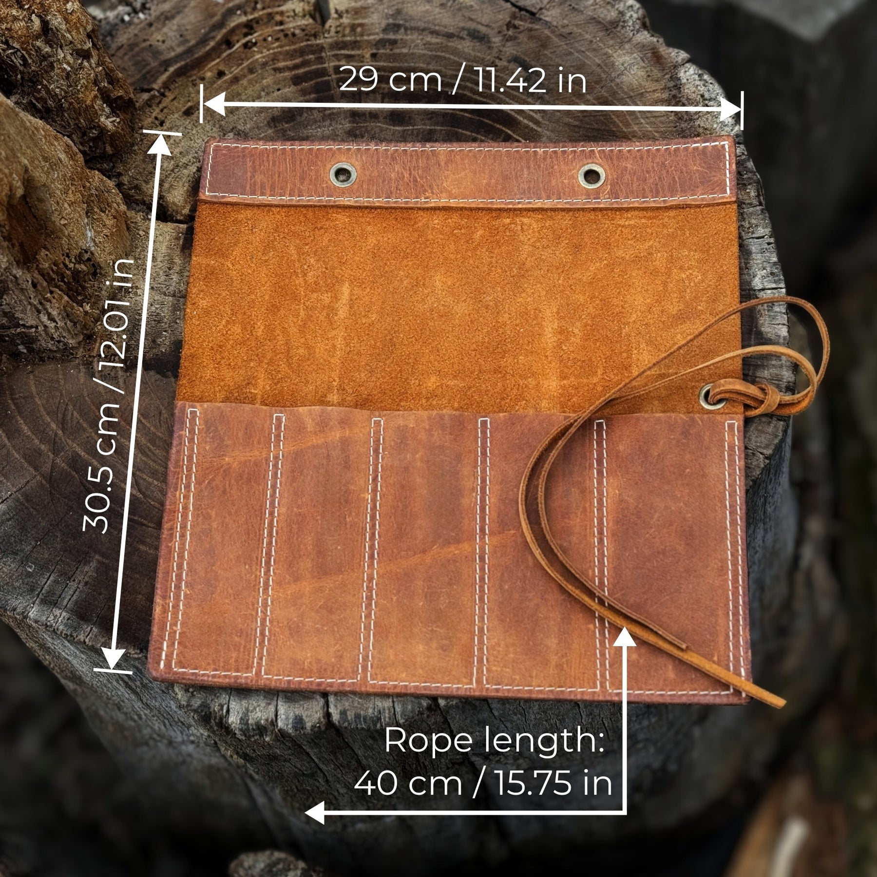 5 Pocket Leather Chisel Roll detail view by Sharky Forged Steel Tools