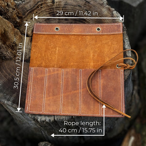5 Pocket Leather Chisel Roll detail view by Sharky Forged Steel Tools