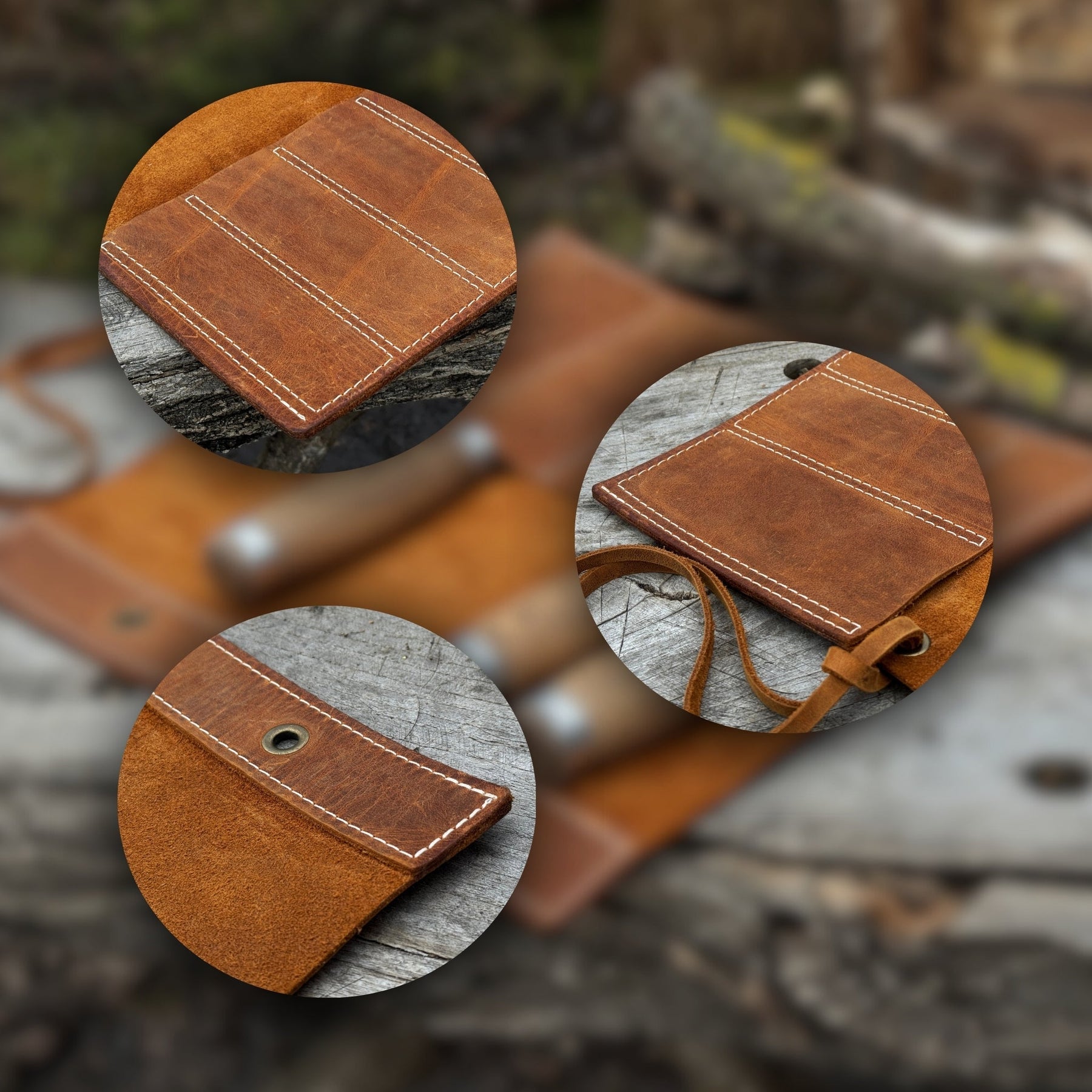 5 Pocket Leather Chisel Roll detail view by Sharky Forged Steel Tools