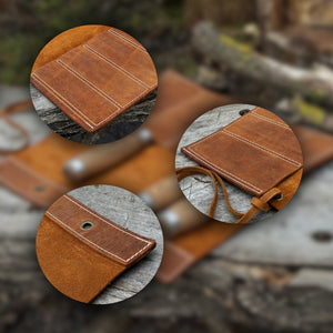 5 Pocket Leather Chisel Roll detail view by Sharky Forged Steel Tools