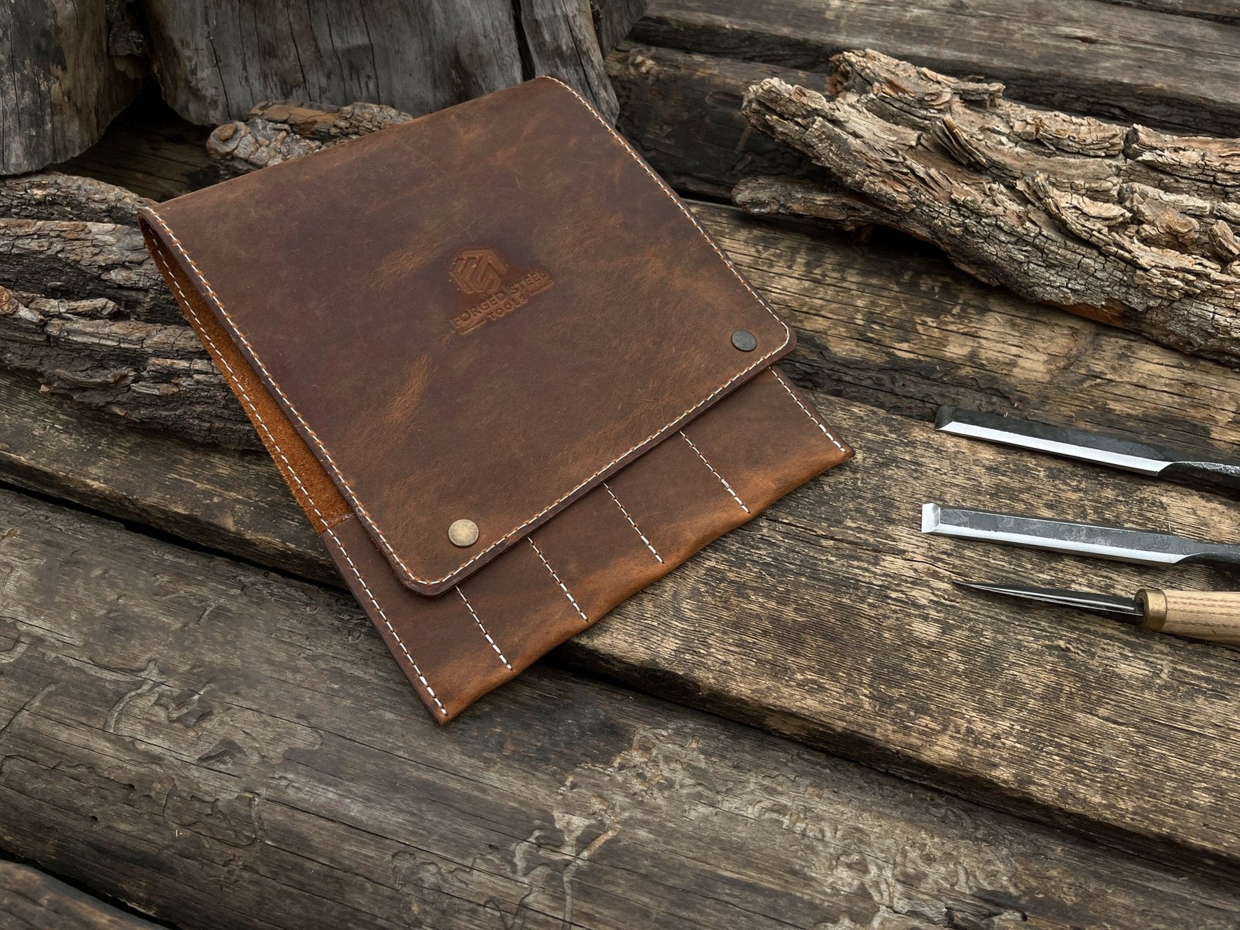 5 Pocket Leather Tool Case detail view by Sharky Forged Steel Tools