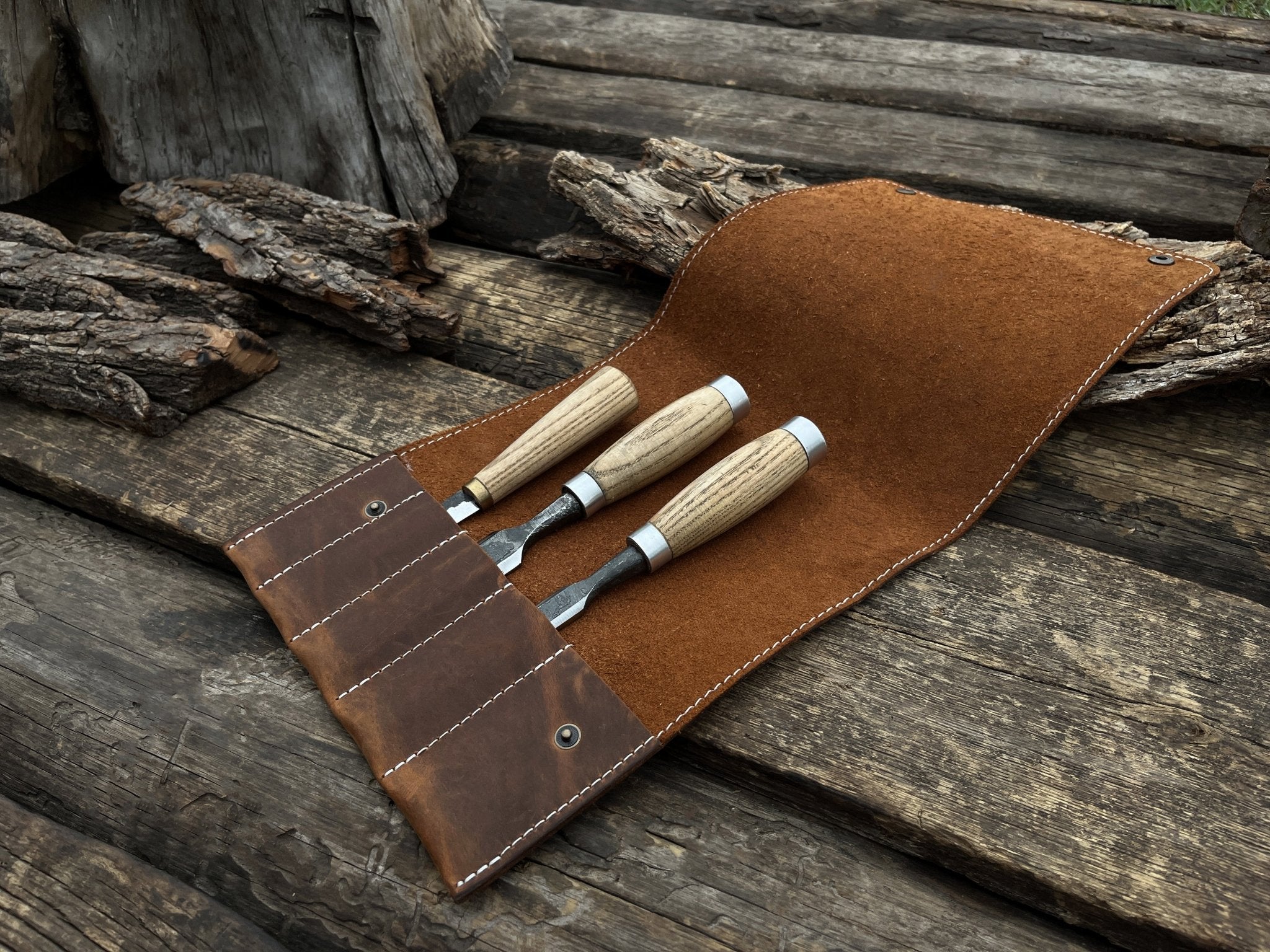 5 Pocket Leather Tool Case detail view by Sharky Forged Steel Tools