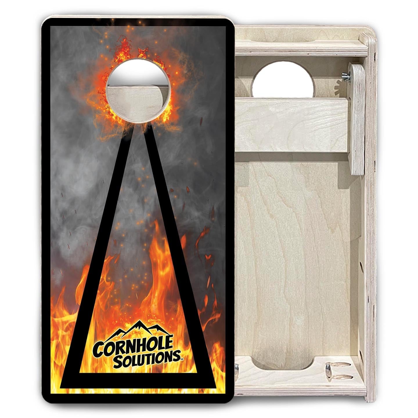 Fire Smoke Triangle - Mini Cornhole Board Set (12" x 24") with 8 Mini Bags by Cornhole Solutions, custom cornhole board detail photo 6