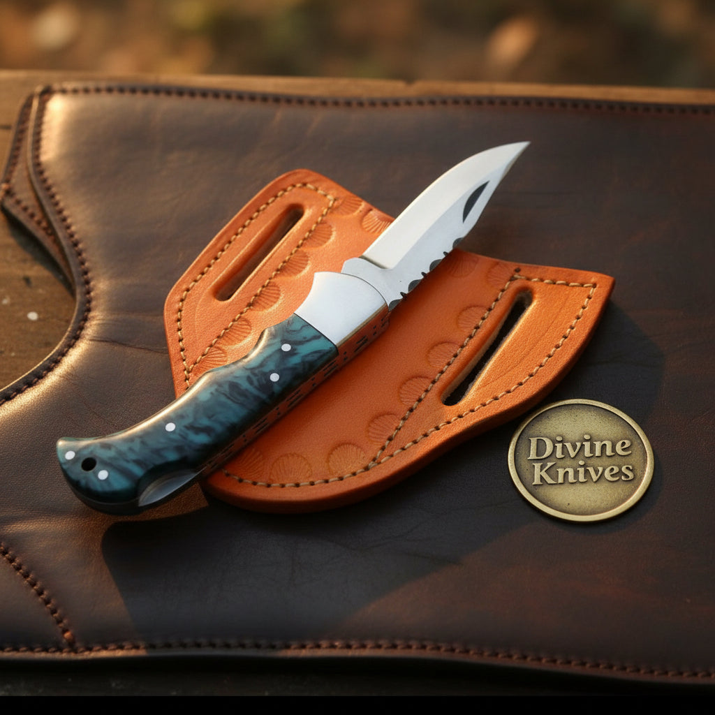 Teal Resin Lockback Pocket Knife with Carbon product detail, view 4