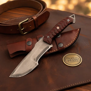 Maroon Micarta Carbon Steel Tracker Knife with Textured Grip