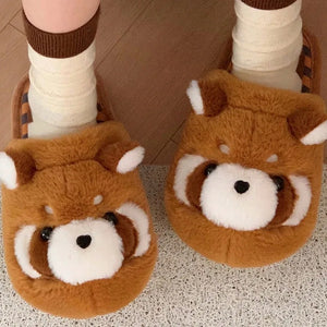 3D Red Panda Plush Women's Slippers — Cozy Fuzzy Indoor House Shoes by The Mississippi Mermaid Mercantile