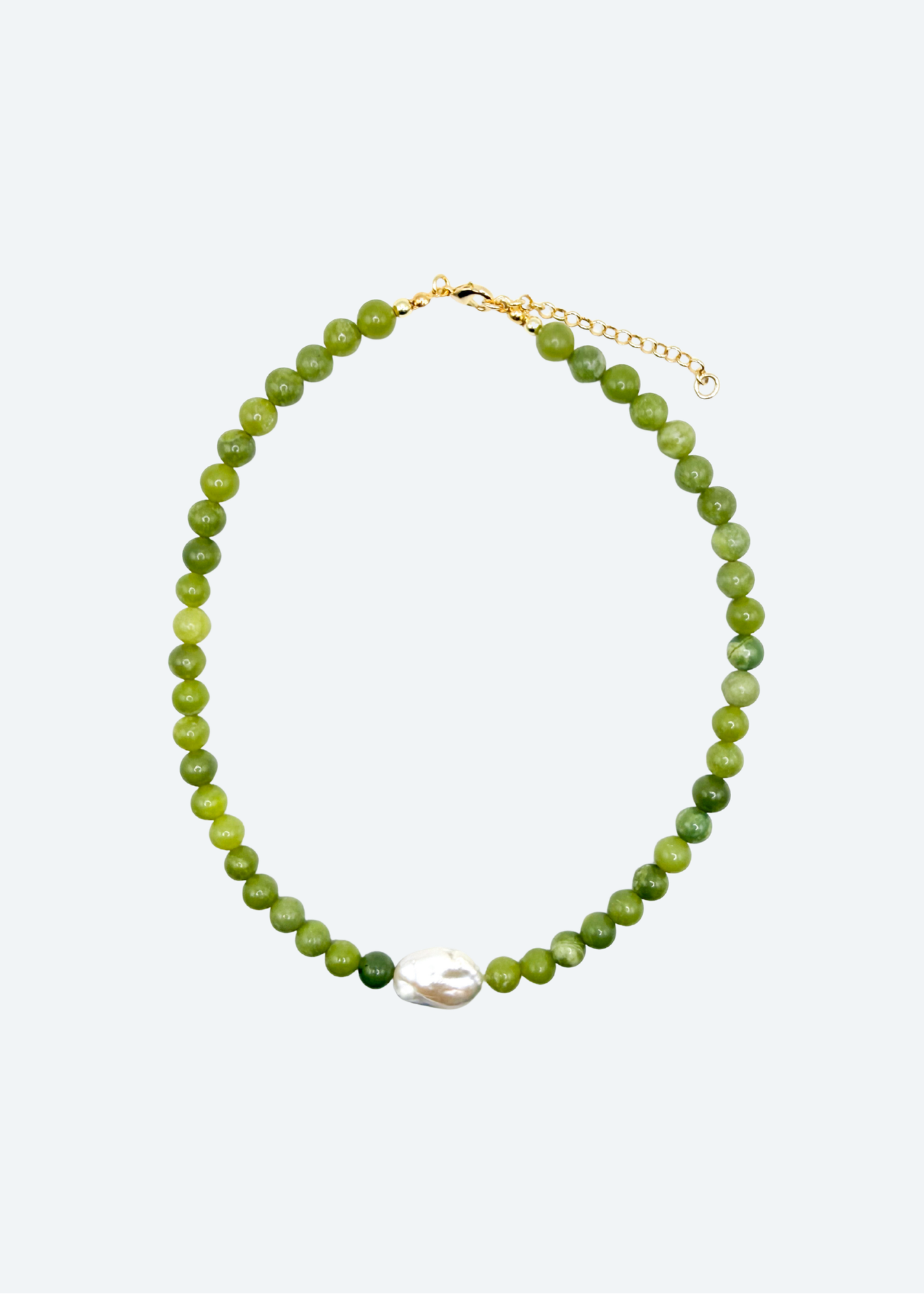 The Hudson Green Glass and Freshwater Pearl Necklace by London Crafted