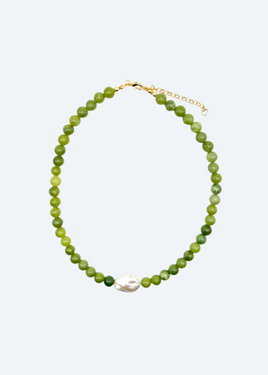 The Hudson Green Glass and Freshwater Pearl Necklace by London Crafted