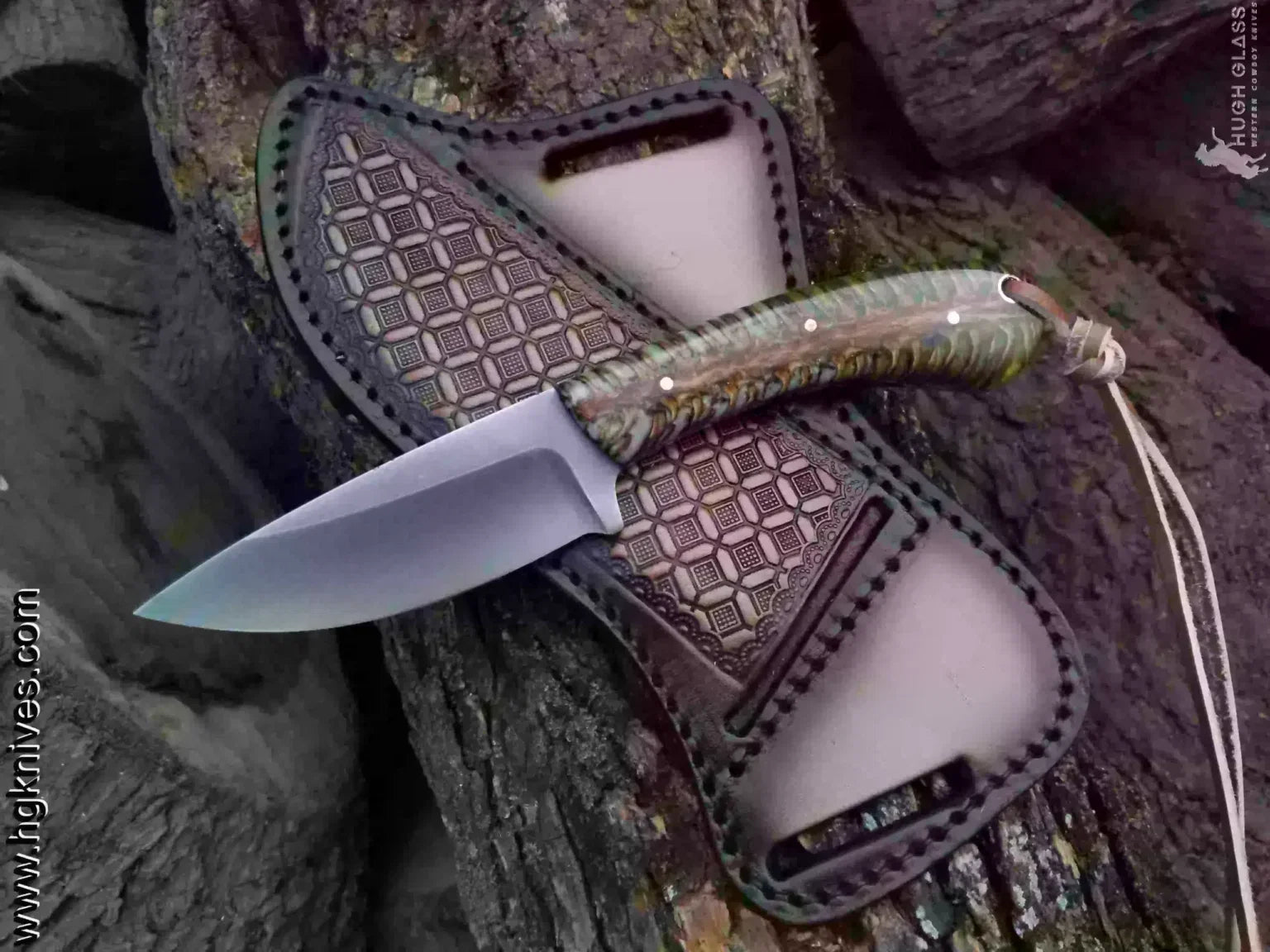Yellow Ram Horn Drop Point Hunter Knife by Divine Knives, product view 3
