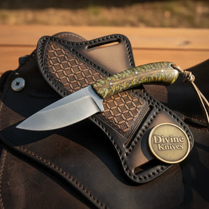 Yellow Ram Horn Drop Point Hunter Knife by Divine Knives, product view 3