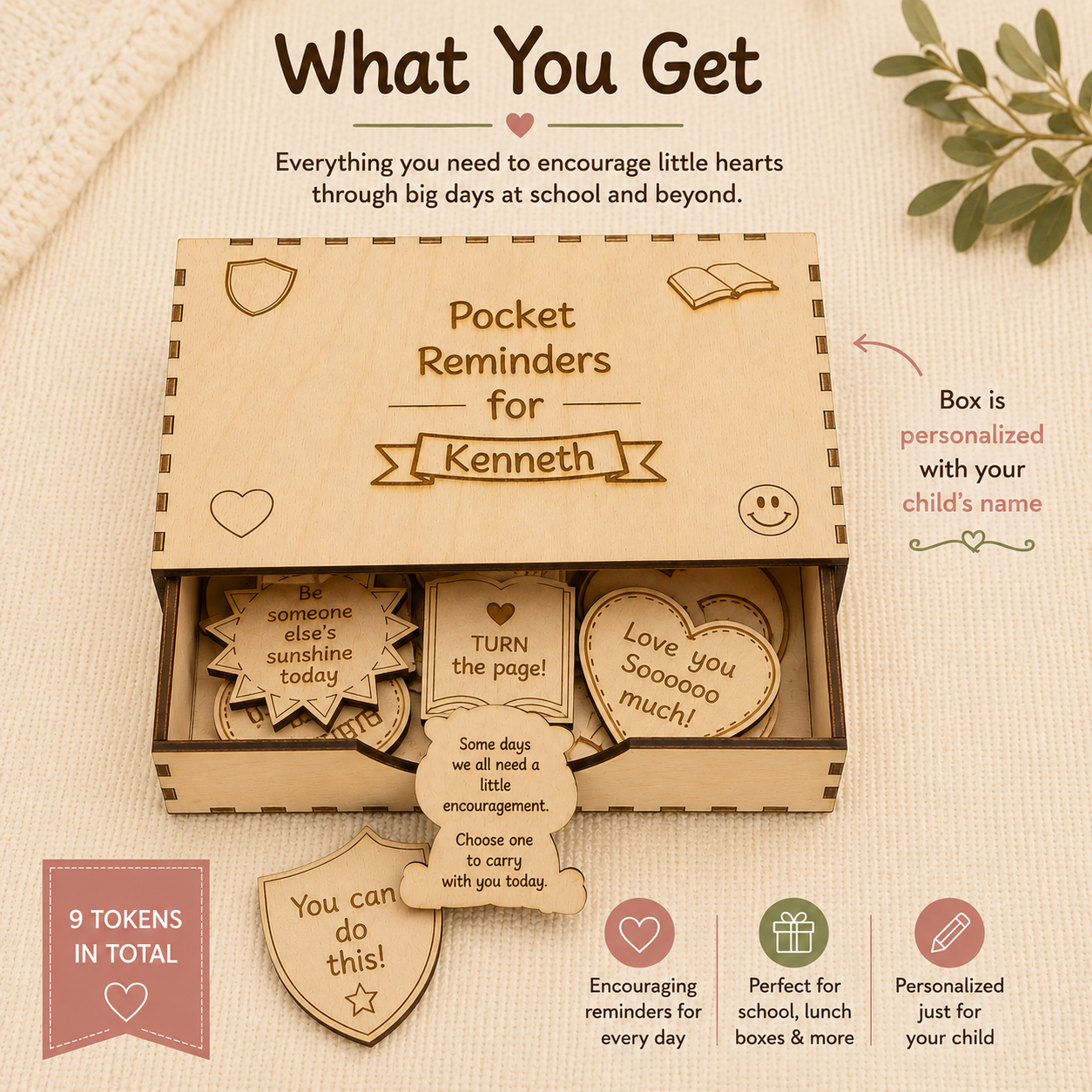 Personalized Wood Pocket Reminders, Custom Engraved Box, Handwriting Keepsake, Back to School Gift