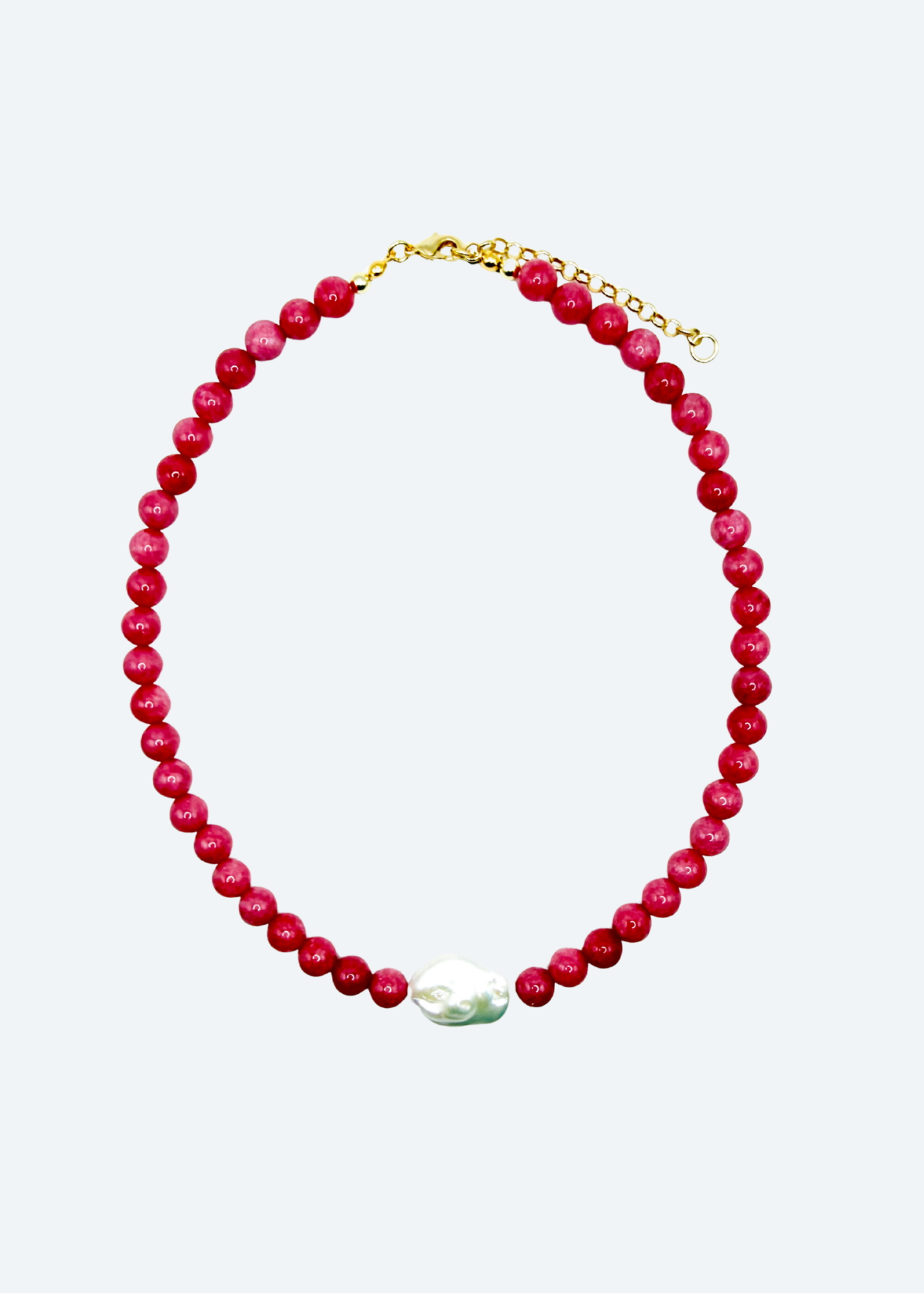 The Naples Strawberry Pink Beaded Pearl Necklace by London Crafted