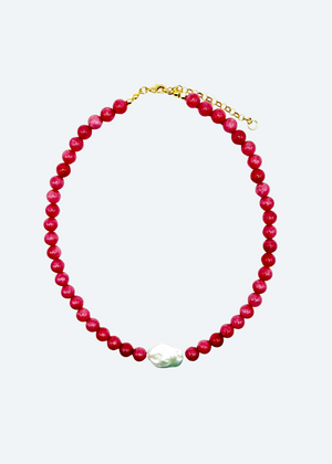 The Naples Strawberry Pink Beaded Pearl Necklace by London Crafted