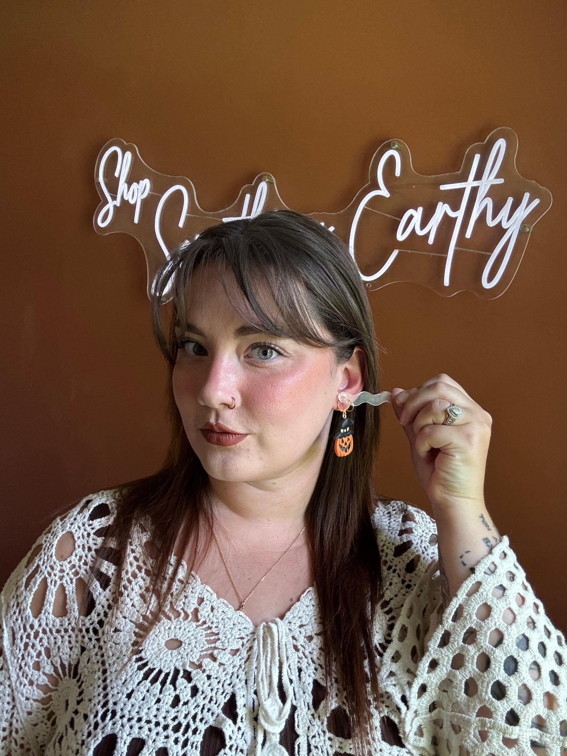 Bewitched Pumpkin handmade polymer clay earrings by Shop Something Earthy — view 2 of 2