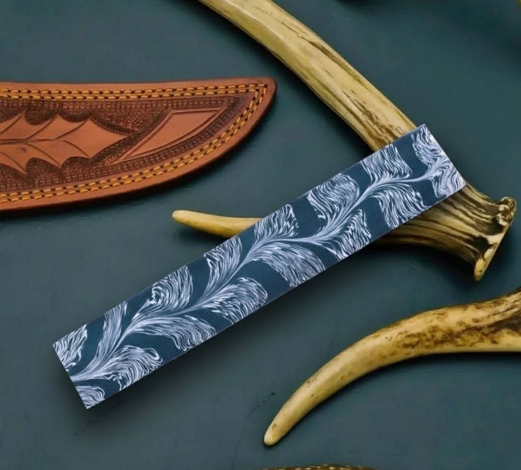 Snake Feather Damascus Billet Raw Steel Bar for Custom Knife Making by Divine Knives
