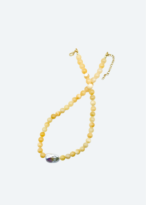 The Soleil Yellow Beaded Pearl Necklace detail view by London Crafted