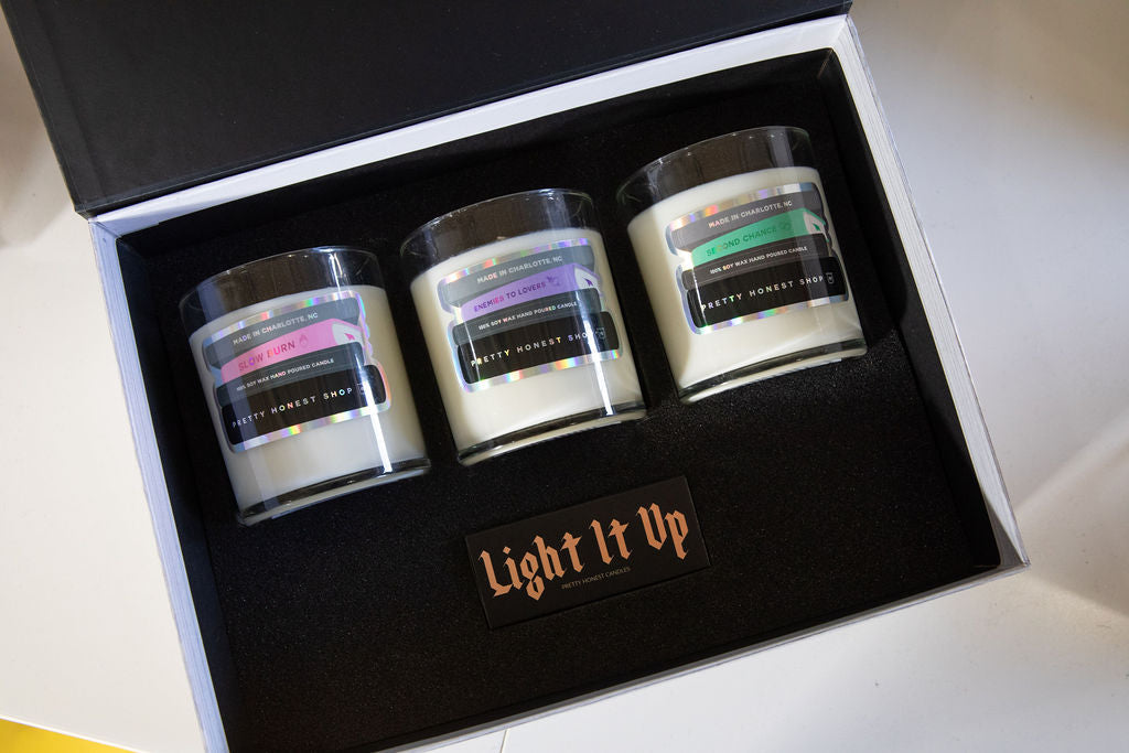 Slow Burn Book Candle Collection detail view by Pretty Honest Candles