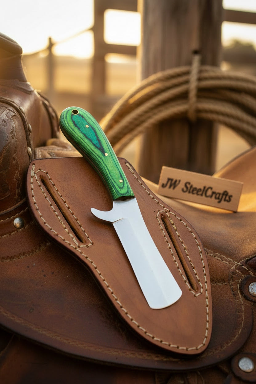 Emerald Prairie Bull Cutter Knife 7" Handmade Green Pakka Wood Handle