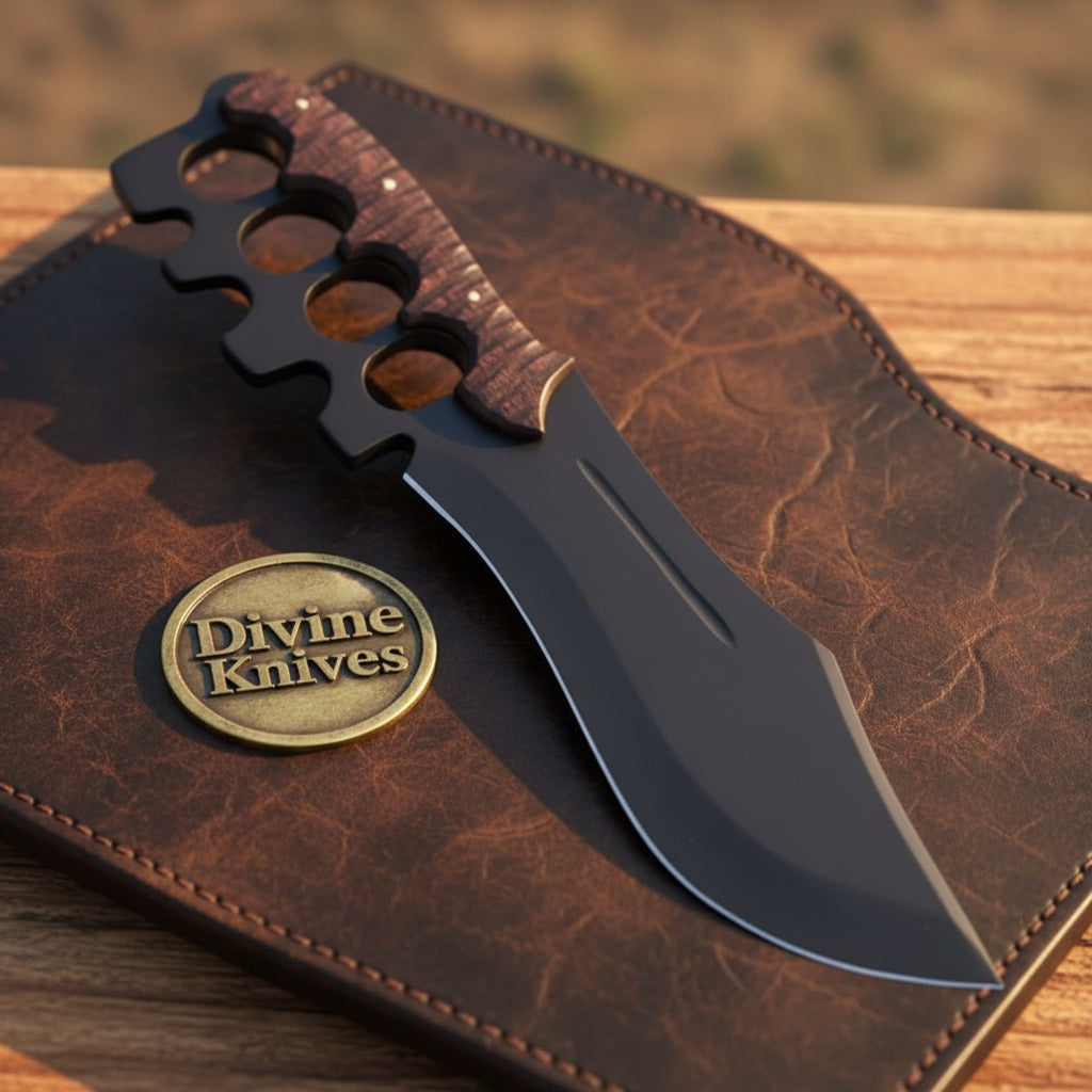 Dark Tactical Trench Knuckle Duster with Black Coated Blade by Divine Knives