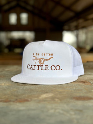 The Cattleman White Flat Bill Hat by High Cotton Hat Co in Texas
