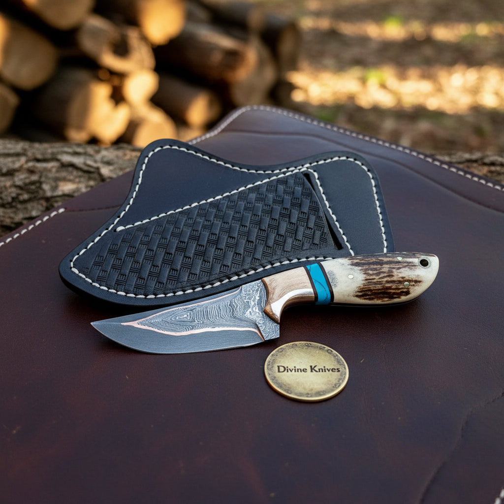 Copper-Clad Stag Skinner Knife with Turquoise Spacer Handle for Hunters and Outdoor Users