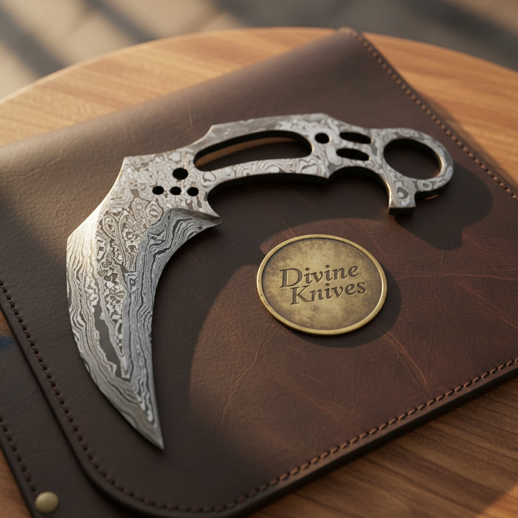 Skeletonized Karambit Blade Blank with Finger Ring and Hand Forged Layered Pattern