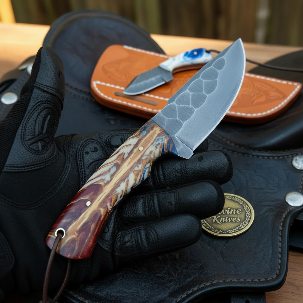 Multicolor Swirl Resin Skinner & Neck Knife Set by Divine Knives, product view 2