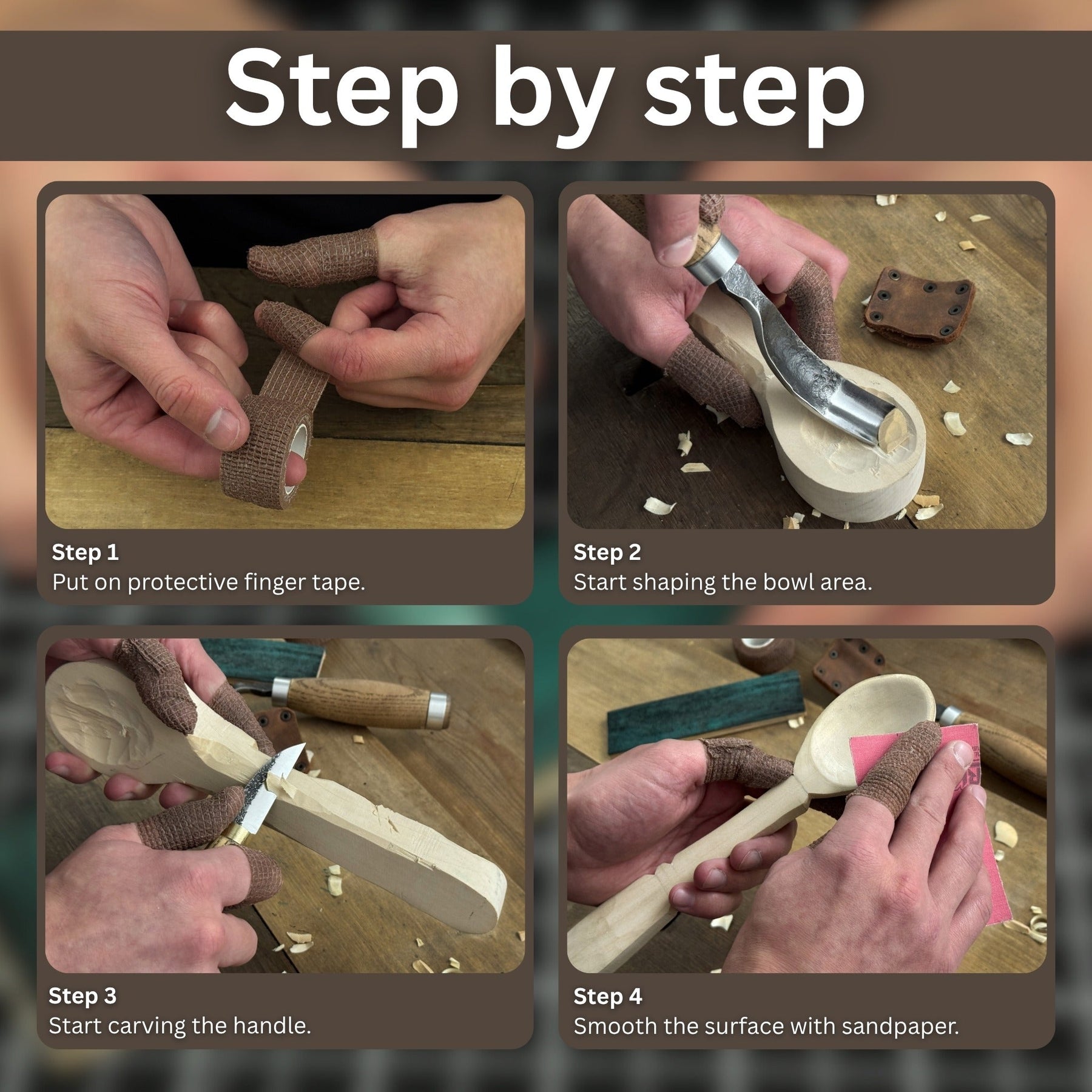 Spoon Carving Kit - Complete Starter Whittling Kit for Beginners Adults, Teens, and Kids detail view by Sharky Forged Steel