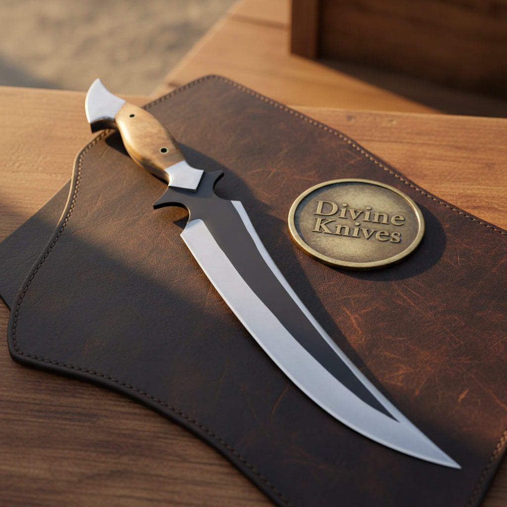Persian Dagger Knife with Curved Black Etched Blade by Divine Knives
